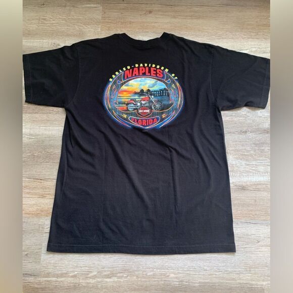 VTG Harley T-shirt Eagle Naples Florida Black Graphic T-shirt Size L XL Biker - Picture 1 of 7